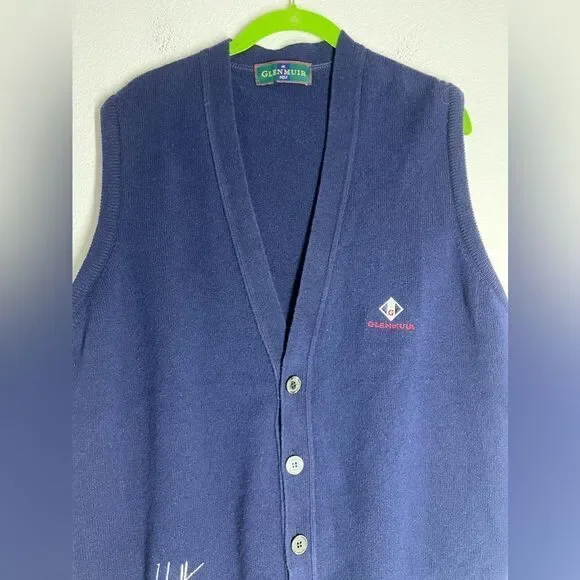 Glenmuir Pure Wool Vintage Blue Men’s Vest Button Down Size M Embroidered Logo - Picture 4 of 11